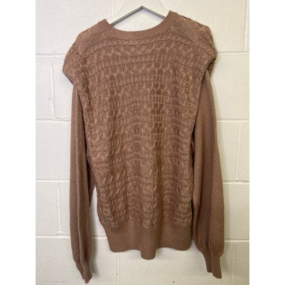525 America Sz Xs 0/2 Tan Cable Knit Shoulder Pad Crewneck Pullover Sweater - Picture 5 of 5